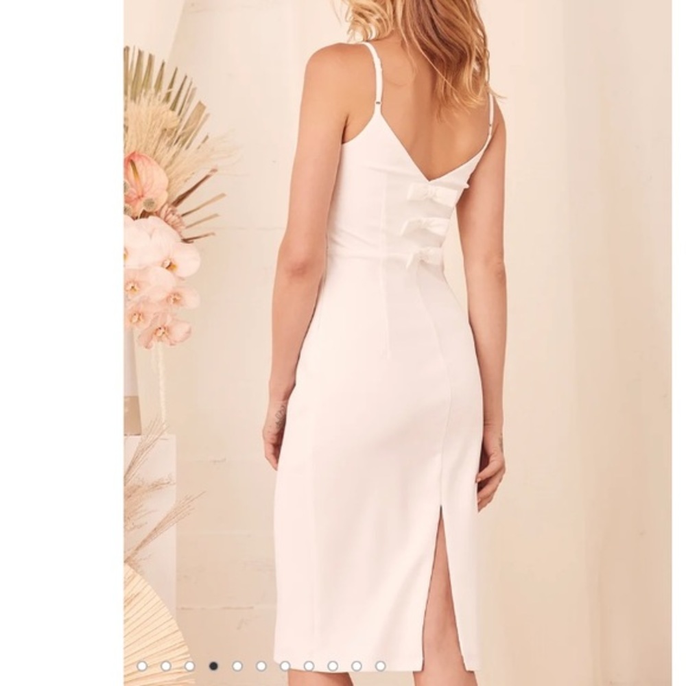 Lulus You're a Gift White Bow Back Bodycon Midi Dress Size Medium